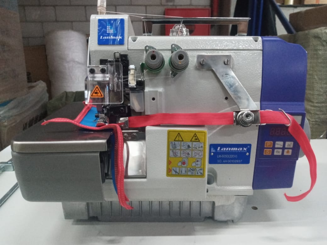 Maquina de costura Interloque industrial Lanmax LM-605D para aplicar elástico em calcinha (viés mexicano) 