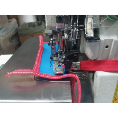 Maquina de costura Interloque industrial Lanmax LM-605D para aplicar elástico em calcinha (viés mexicano) 